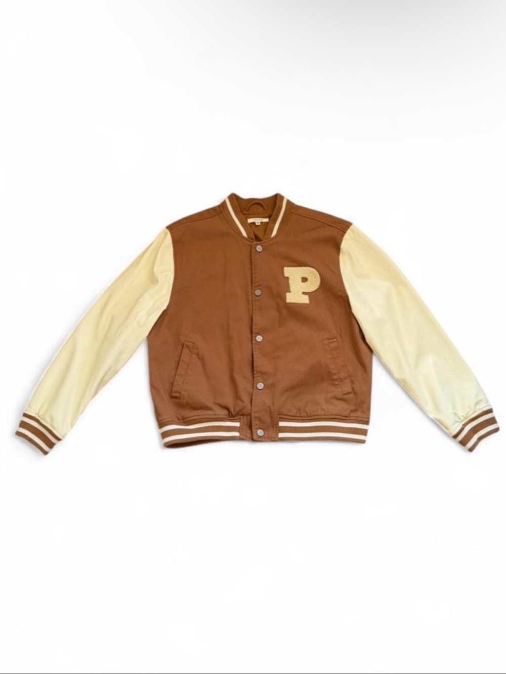 PacSun Brown & Cream Varsity Jacket with 'P' Patch